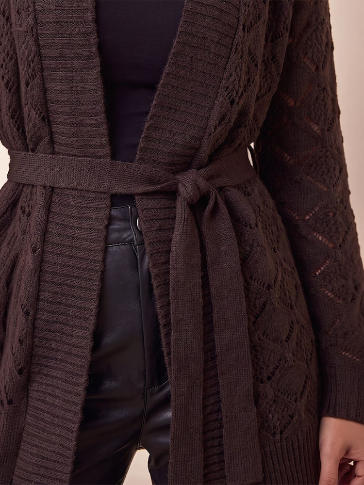 Brun - Roman Pointelle-cardigan Med belte - Bilde 4 av 4