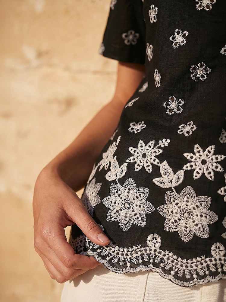 Roman Black Floral Embroidered Tunic Top - Image 4 of 4 Roman Black Floral Embroidered Tunic Top - Image 4 of 4