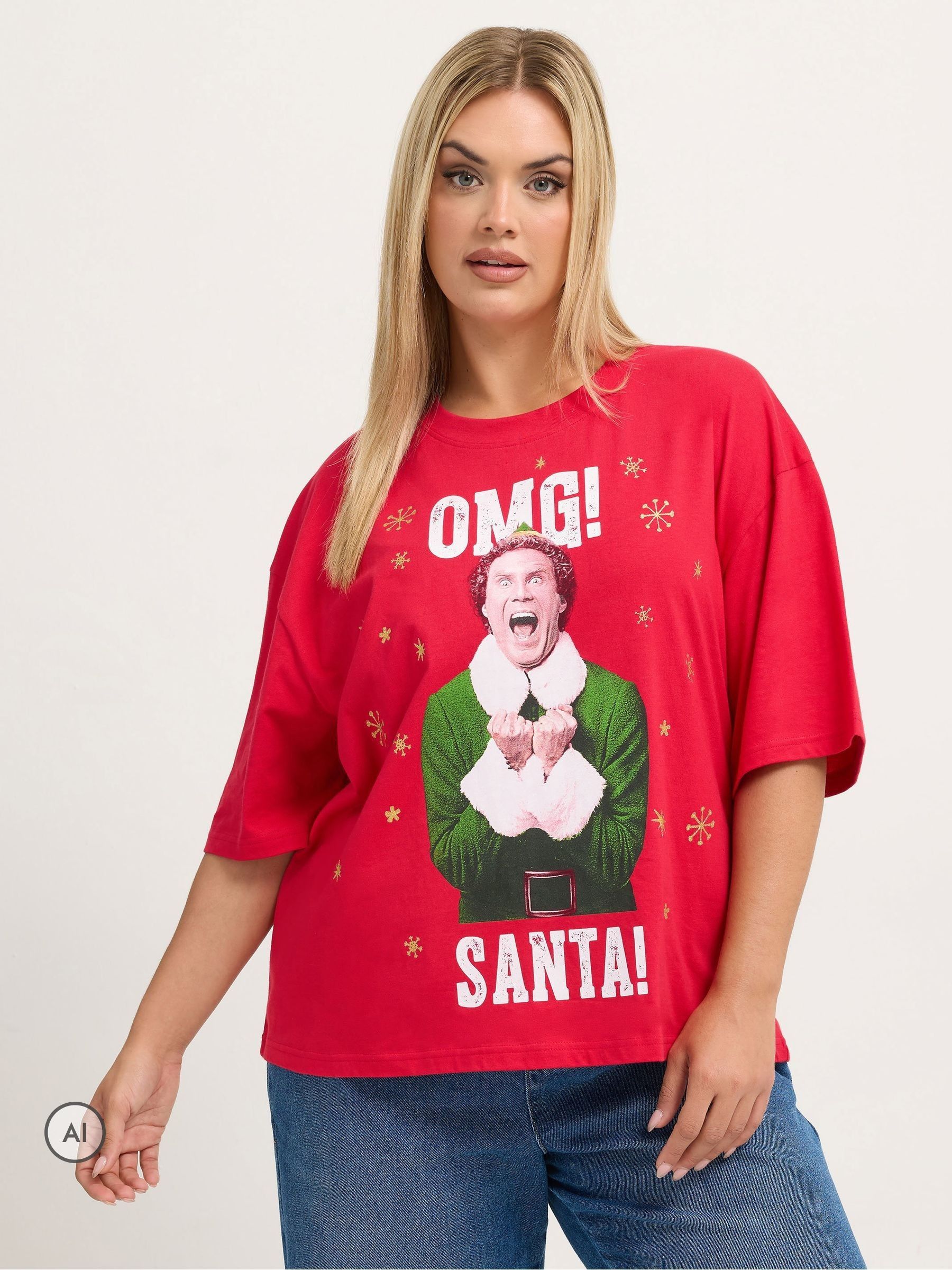 Yours Women's Red Elf Slogan T-Shirt In | : 26/28 - Image 2