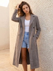 Roman Grey Petite Faux Suede Trench Coat - Image 1 of 4