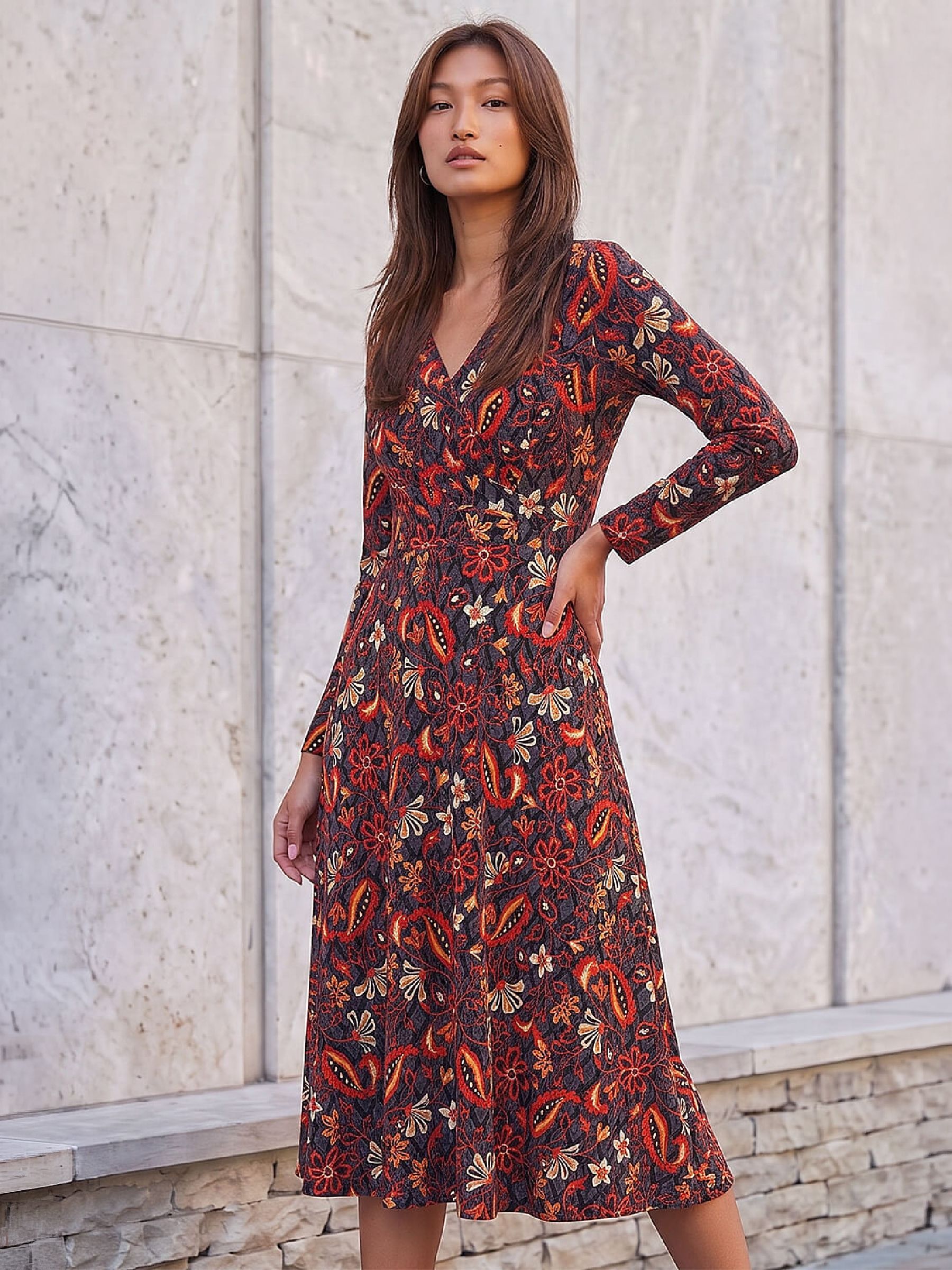 Roman Women's Copper Floral Gathered Midi Dress In | Size: 20 - Image 2