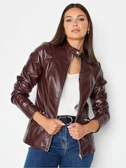 Long Tall Sally Red Faux Leather Funnel Neck Jacket - Image 1 of 4