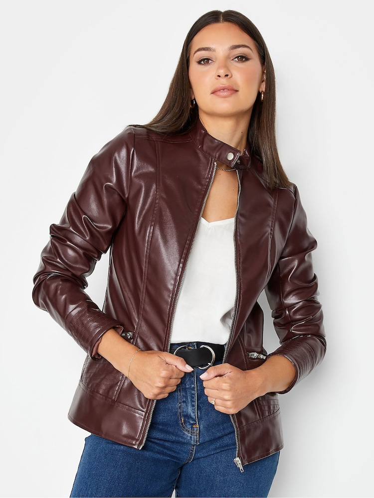 Long Tall Sally Red Faux Leather Funnel Neck Jacket - Image 1 of 4