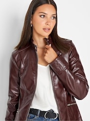 Long Tall Sally Red Faux Leather Funnel Neck Jacket - Image 4 of 4