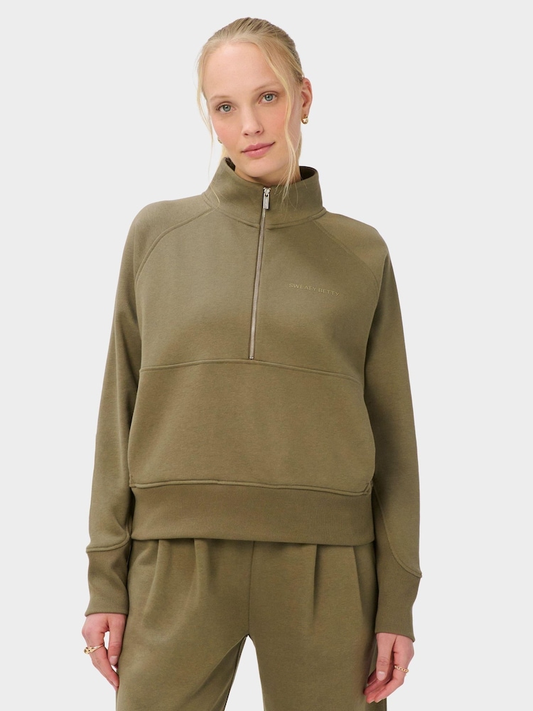Sweaty Betty Green Revive Rib Mix Half Zip Sweatshirt - Image 1 of 6 Sweaty Betty Green Revive Rib Mix Half Zip Sweatshirt - Image 1 of 6