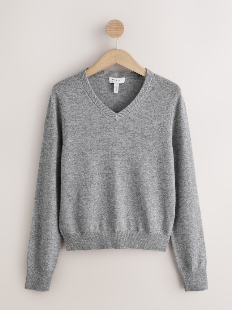Grey N.Premium Cashmere Wool V-Neck Jumper - Image 1 of 3