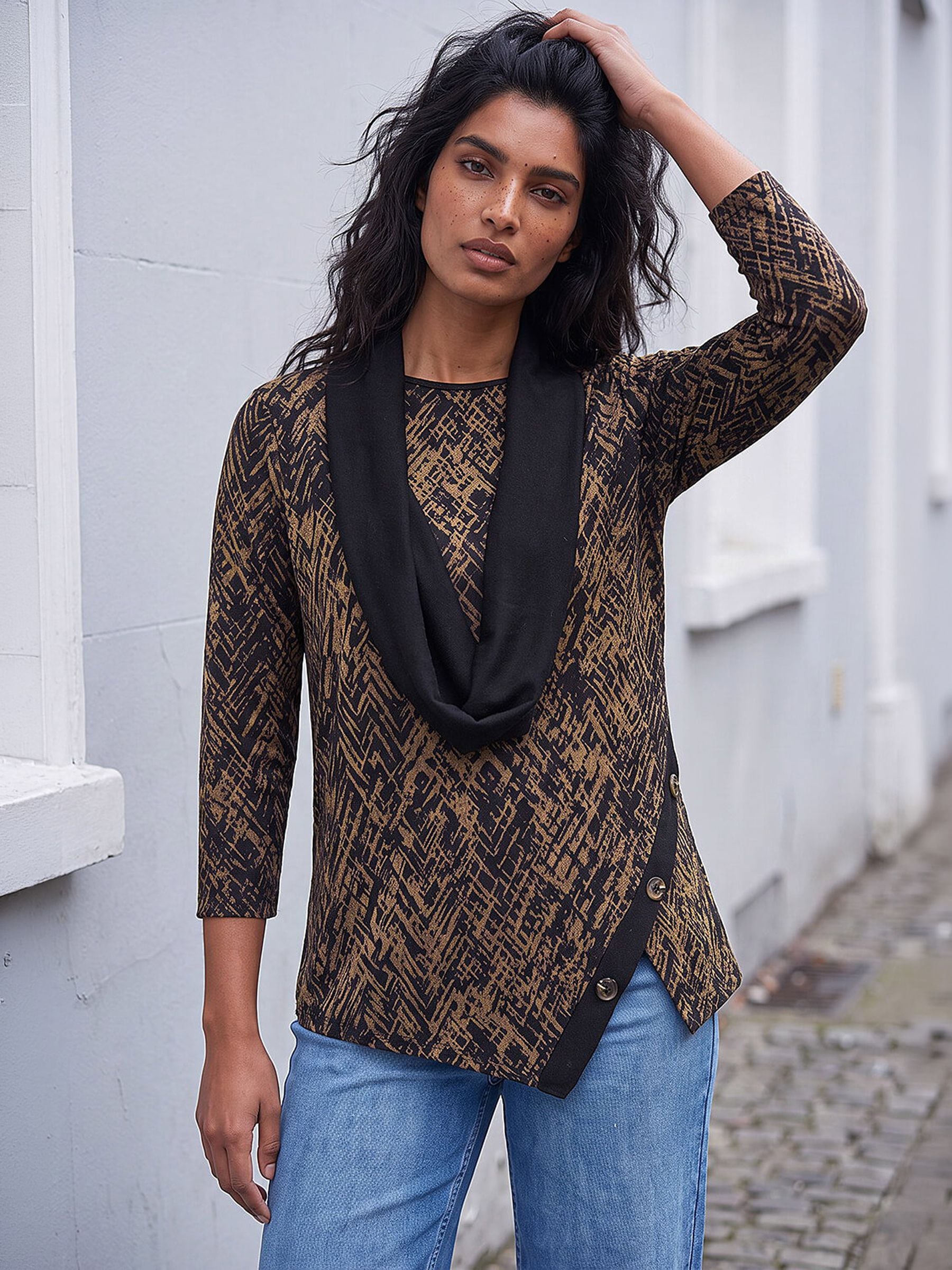 Roman Women's Chocolate Printed Snit Scarf Tunic Top In | Size: 18 - Image 2
