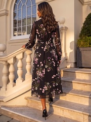 Roman Black Floral Keyhole Midi Dress - Image 3 of 4