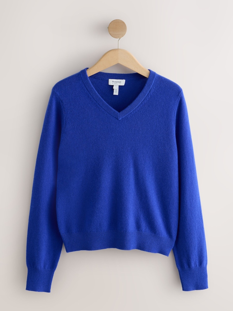 Cobalt Blue N.Premium Cashmere Wool V-Neck Jumper - Image 1 of 3