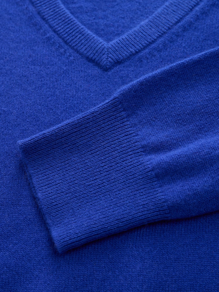 Cobalt Blue N.Premium Cashmere Wool V-Neck Jumper - Image 3 of 3