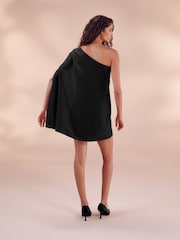 Black One Shoulder Cape Sleeve Mini Dress - Image 2 of 5