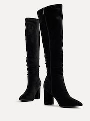 Linzi Black Nina Faux Suede Block Heel Knee High Ruched Boots With Pointed Toe - Image 4 of 6