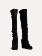 Linzi Black Nina Faux Suede Block Heel Knee High Ruched Boots With Pointed Toe - Image 5 of 6