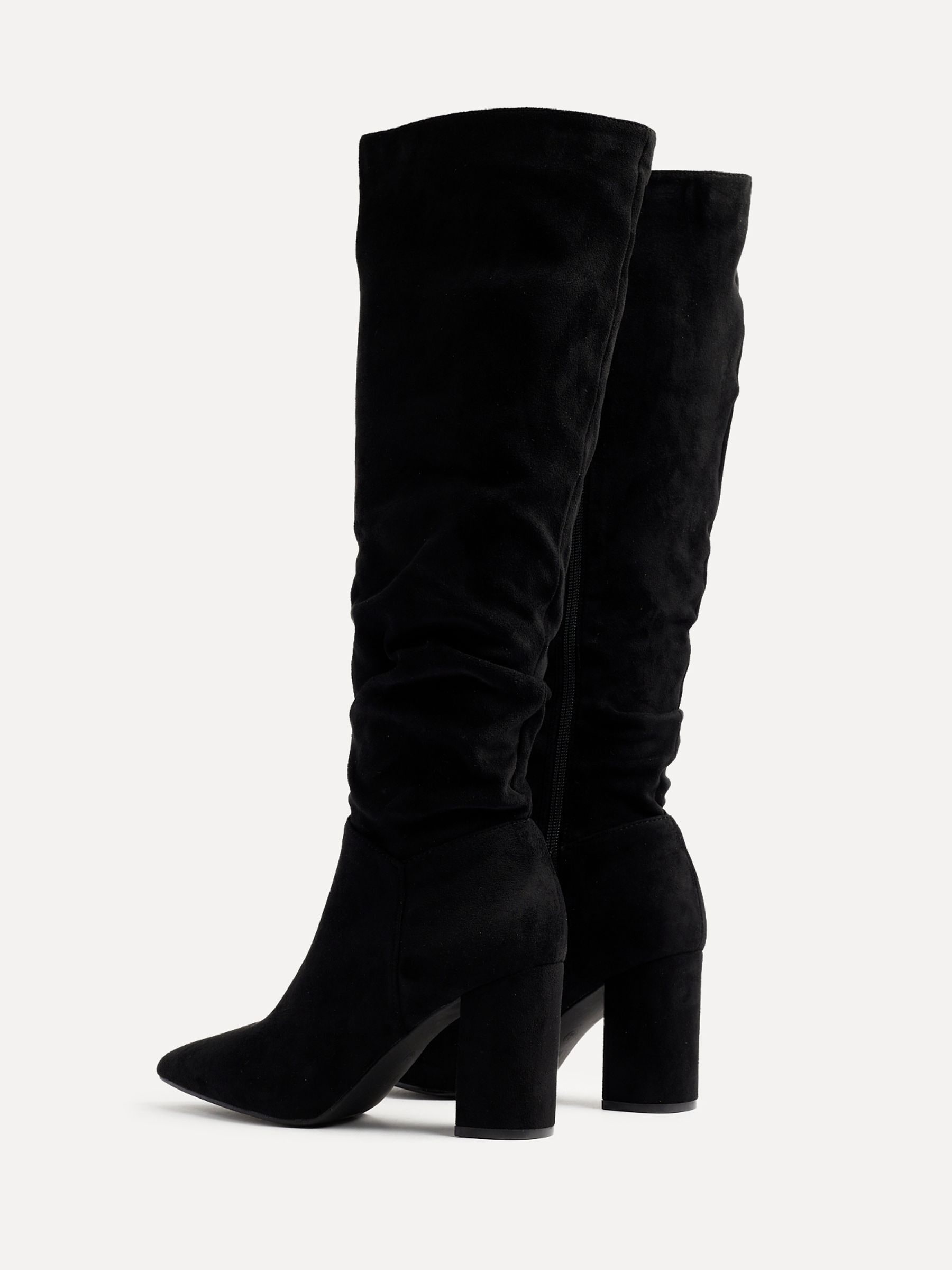 Buy Linzi Black Nina Faux Suede Block Heel Knee High Ruched Boots With Pointed Toe from Next South Africa