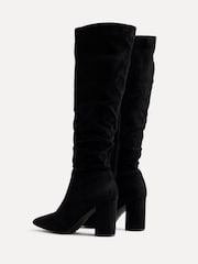 Linzi Black Nina Faux Suede Block Heel Knee High Ruched Boots With Pointed Toe - Image 6 of 6