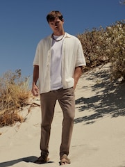 Ecru White Stripe Relaxed Crochet Button Through Shirt - Image 3 of 8
