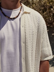Ecru White Stripe Relaxed Crochet Button Through Shirt - Image 4 of 8