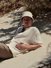 Ecru White Stripe Relaxed Crochet Button Through Shirt - Image 5 of 8