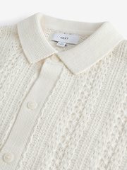 Ecru White Stripe Relaxed Crochet Button Through Shirt - Image 7 of 8