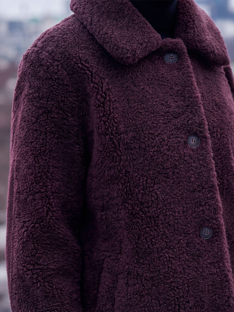 Roman Red Petite Faux Sheepskin Coat - Image 4 of 4 Roman Red Petite Faux Sheepskin Coat - Image 4 of 4