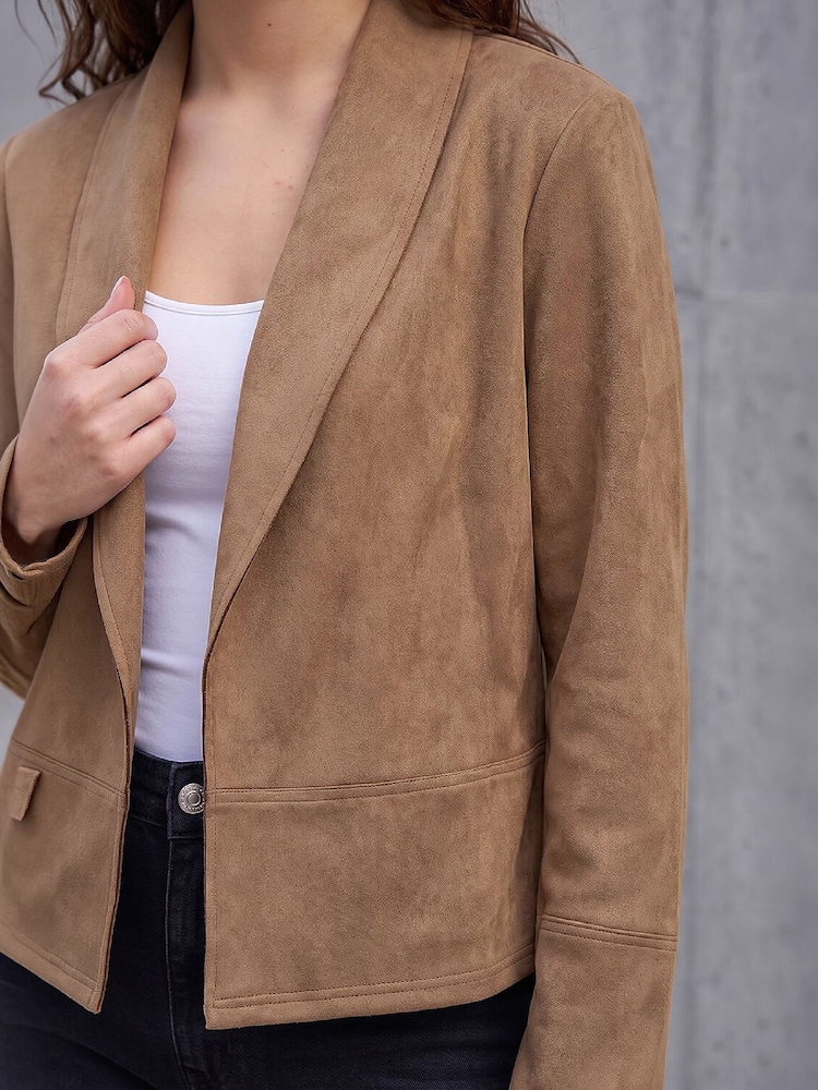 Roman Brown Petite Faux Suede Jacket - Image 4 of 4