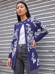 Roman Blue Floral Jacquard Knit Coatigan - Image 1 of 4