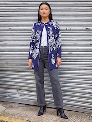 Roman Blue Floral Jacquard Knit Coatigan - Image 2 of 4
