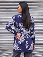 Roman Blue Floral Jacquard Knit Coatigan - Image 3 of 4
