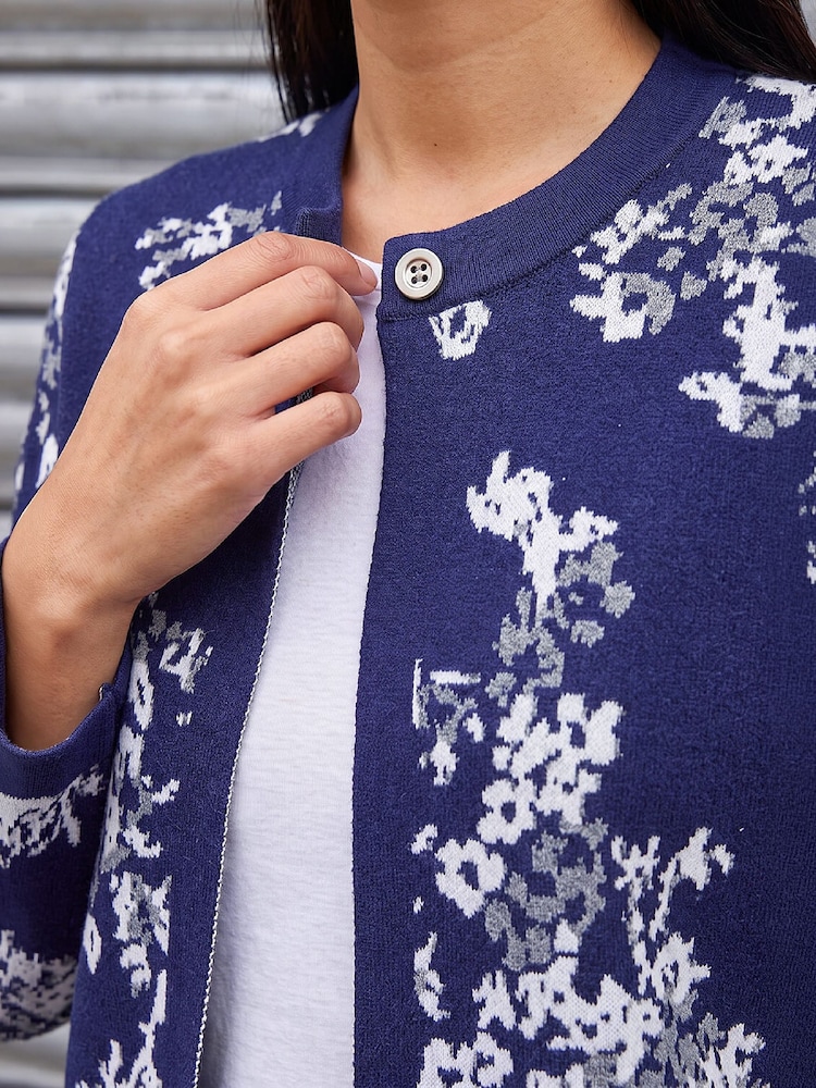 Roman Blue Floral Jacquard Knit Coatigan - Image 4 of 4 Roman Blue Floral Jacquard Knit Coatigan - Image 4 of 4