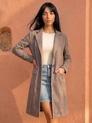 Roman Tan Brown Petite Faux Suede Jacket - Image 1 of 4