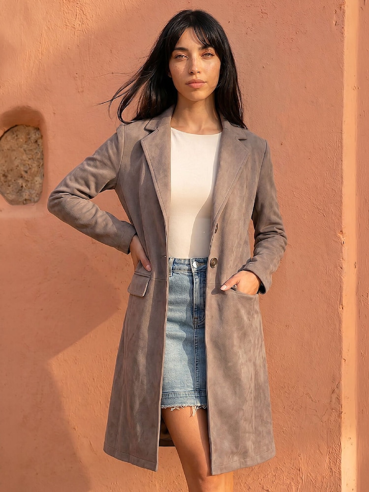Roman Tan Brown Petite Faux Suede Jacket - Image 1 of 4