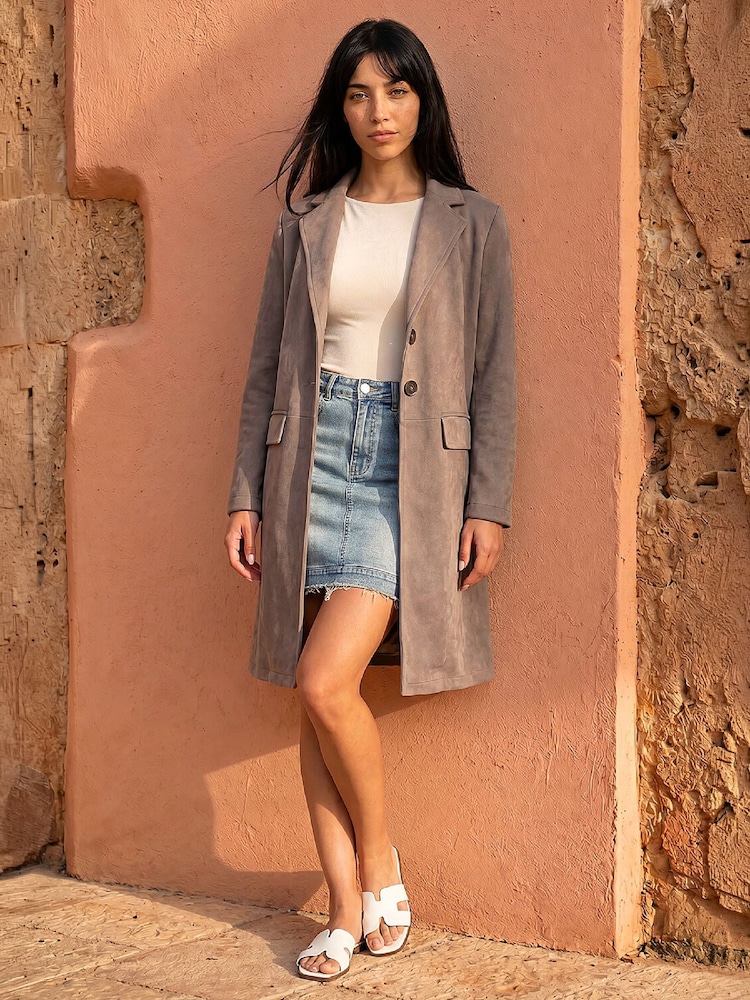 Roman Tan Brown Petite Faux Suede Jacket - Image 2 of 4