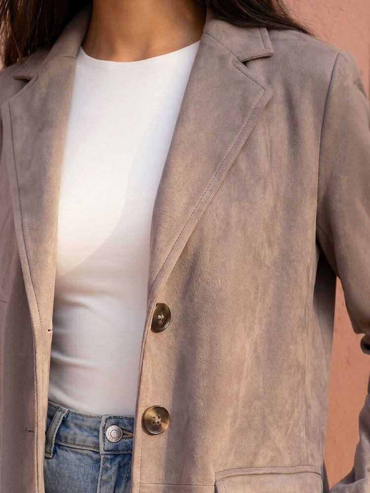 Roman Tan Brown Petite Faux Suede Jacket - Image 4 of 4