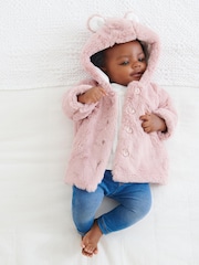 Pink Hooded Ears Cosy Button-Up Baby Jacket (0mths-2yrs) - Image 1 of 6