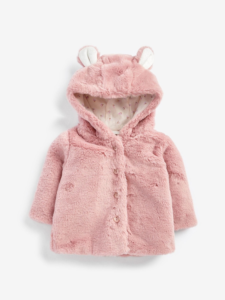 Różowy - Hooded Ears Cosy Button-Up Baby Jacket (0mths-2yrs) - Image 3 of 6
