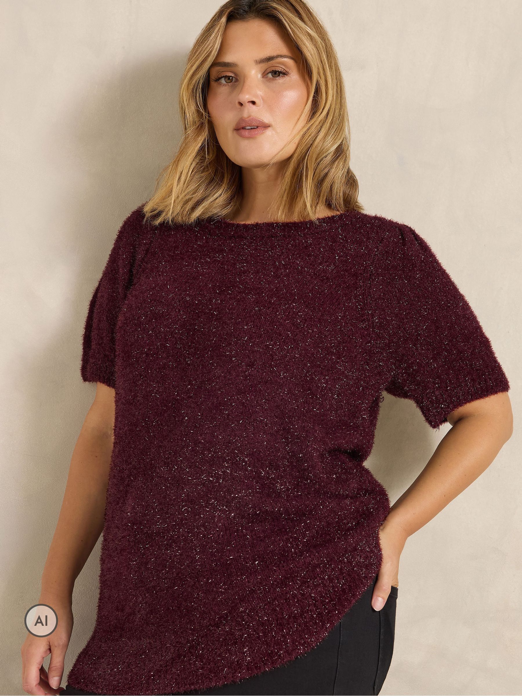 Evans Women's Red Sparkle Short Sleeve Jumper