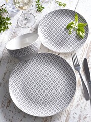 Grey Geo Embossed 12 Piece Dinner Set - Image 1 of 2