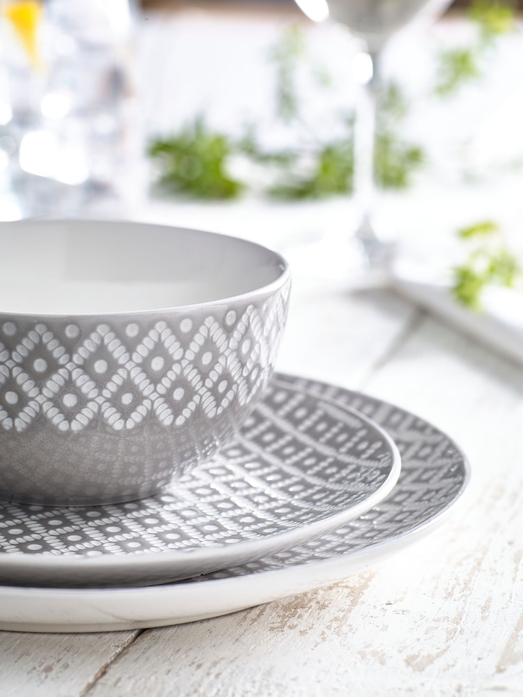 Grey Geo Embossed 12 Piece Dinner Set - Image 2 of 2