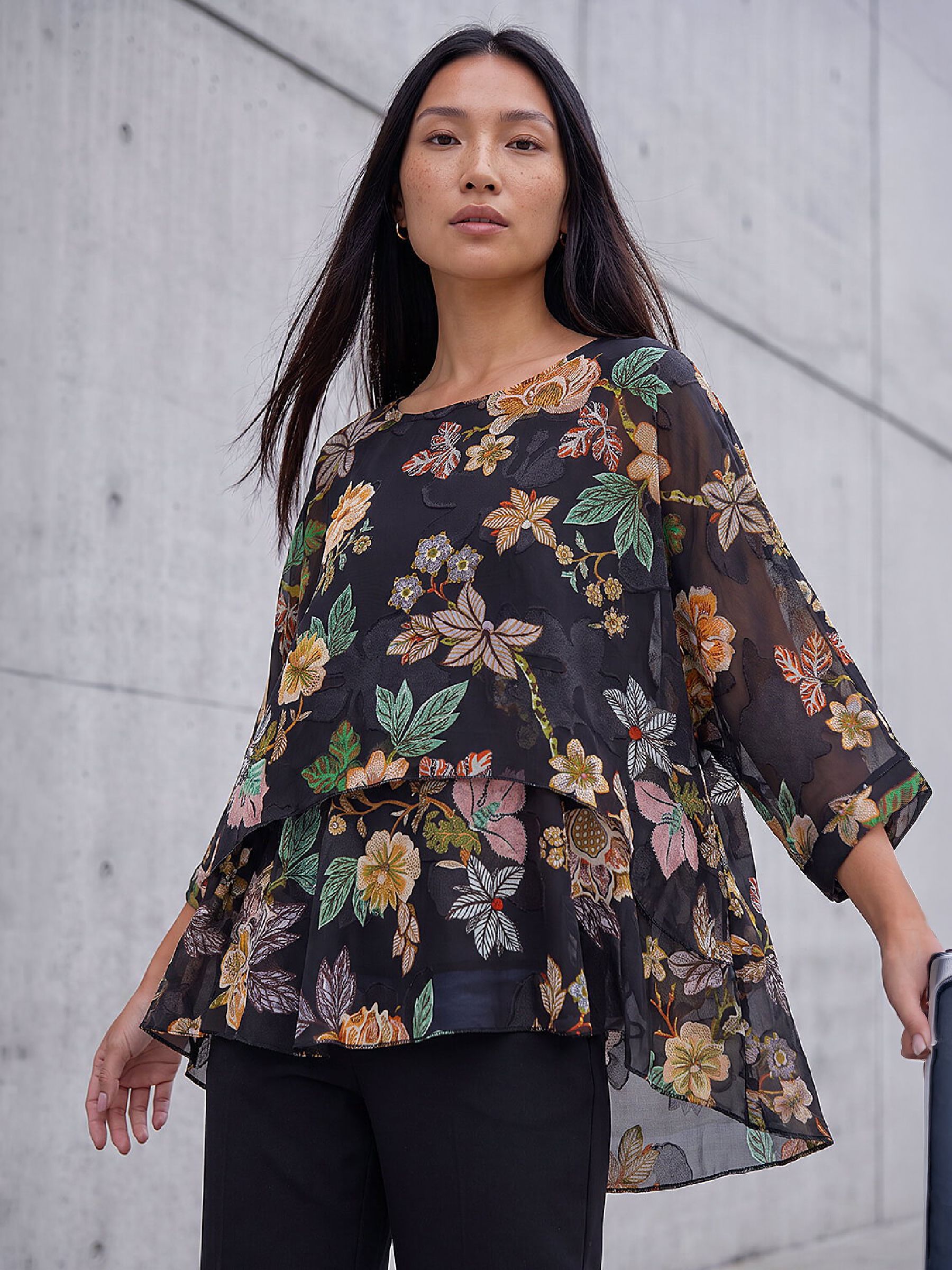 Roman Black Floral Print Overlay Top - Image 5