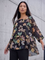 Roman Black Floral Print Overlay Top - Image 1 of 4