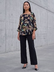 Roman Black Floral Print Overlay Top - Image 2 of 4