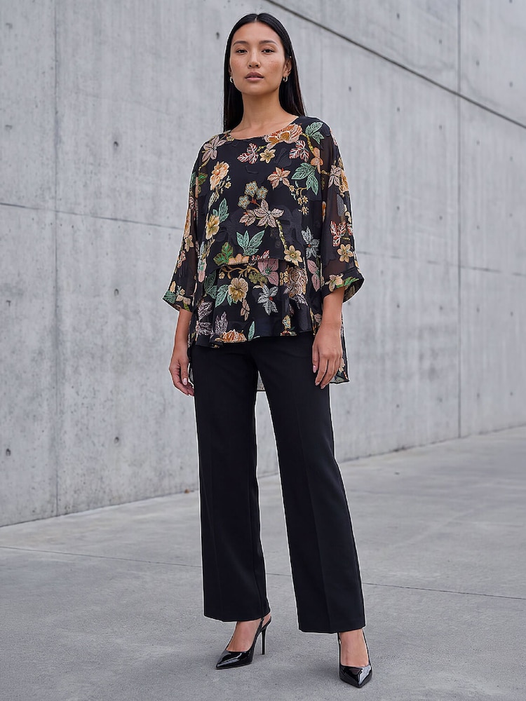 Roman Black Floral Print Overlay Top - Image 2 of 4 Roman Black Floral Print Overlay Top - Image 2 of 4