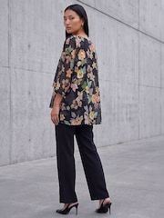 Roman Black Floral Print Overlay Top - Image 3 of 4