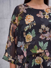 Roman Black Floral Print Overlay Top - Image 4 of 4