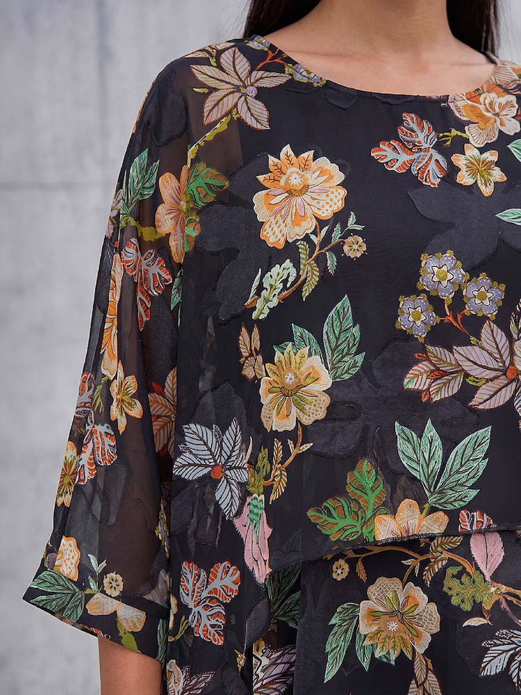 Roman Black Floral Print Overlay Top - Image 4 of 4 Roman Black Floral Print Overlay Top - Image 4 of 4