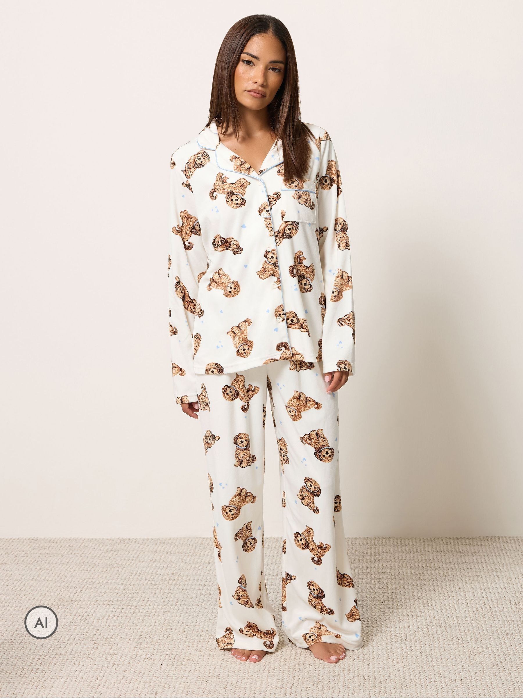 Pixiegirl Women's Ivory Petite Cockapoo Print Pyjama Set In | : 12/14 - Image 3