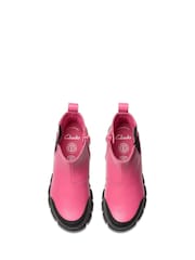 Clarks Bright Pink Standard Fit (F) Leather Waterproof Evyn Chelsea Boots - Image 6 of 7
