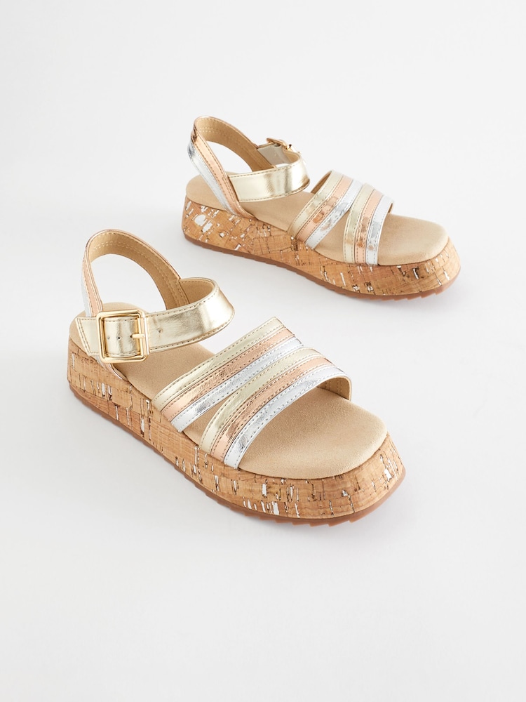 Metallic Gold Platform Wedge Sandals - Image 1 of 7