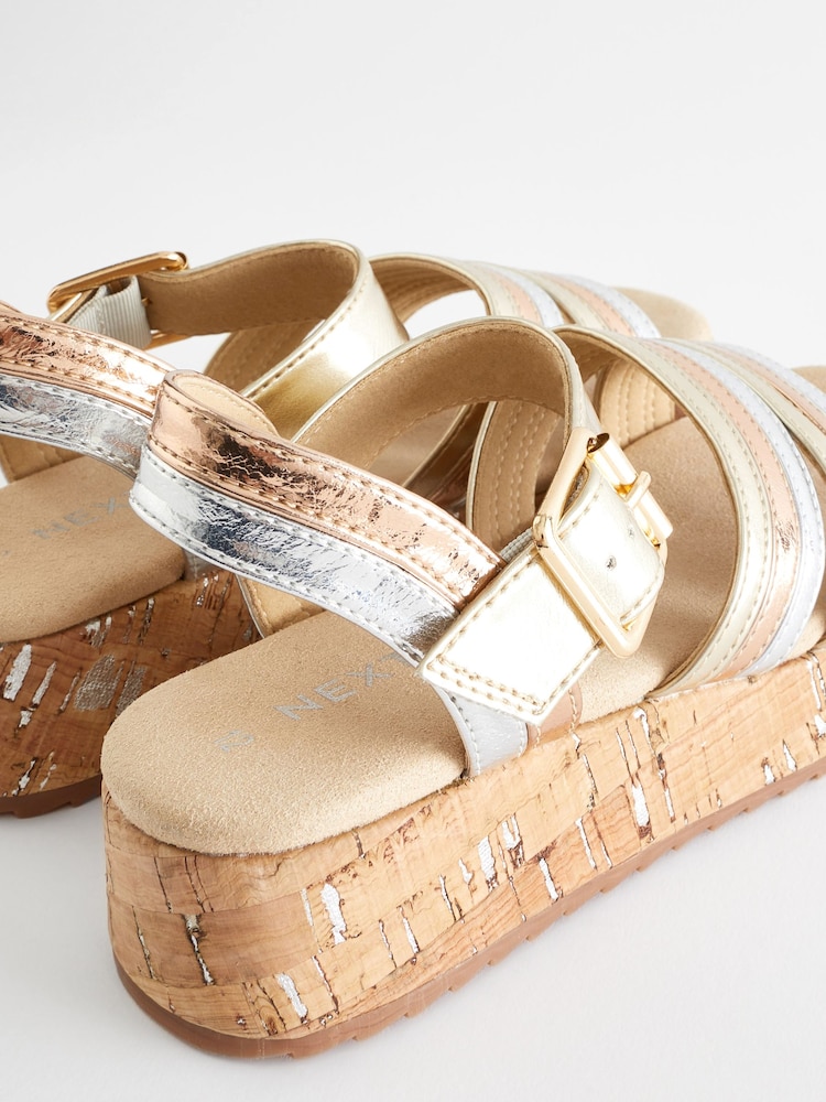 Metallic Gold Platform Wedge Sandals - Image 7 of 7
