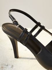 Black Premium Leather Metal Chisel Toe Slingback Heel Shoes - Image 8 of 8